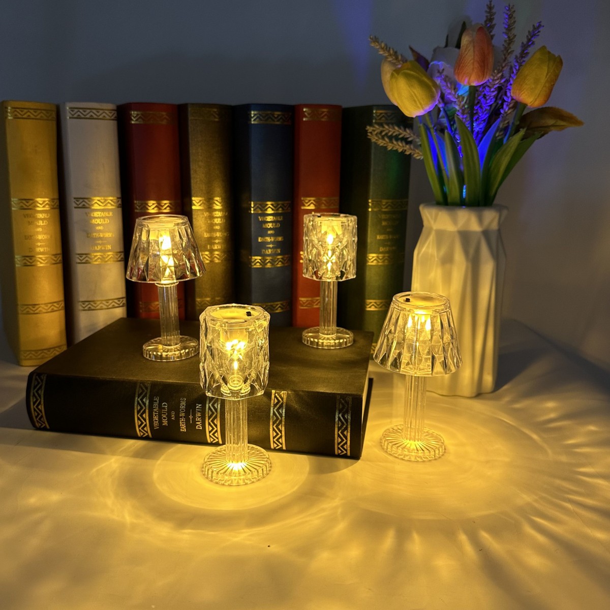 Cross-border led transparent acrylic night light decorative atmosphere light warm color mini projection crystal diamond small table lamp