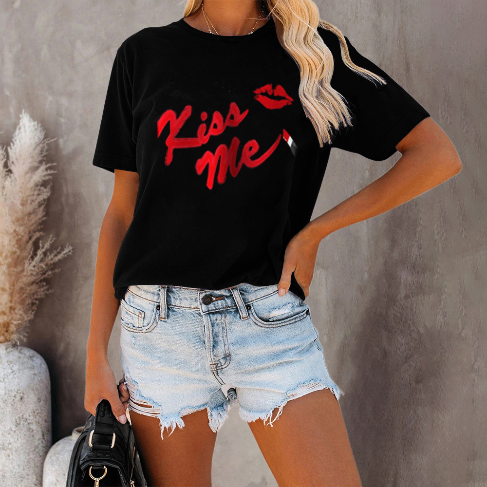 Print Letter Round Neck Short Sleeve T-Shirt NSZZF112213