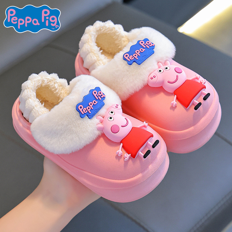 Piggy Page zapatillas de algodón de invierno para niños, niños y niñas, bolsas de terciopelo cálidas, tacones desmontables impermeables para zapatos caseros de bebé