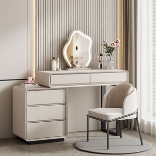 Solid Wood Soft-Packed Dressing Table, Cream-Style Bedroom Dressing Table, Cupboard, Integrated Small-Sized Dressing Table, Multi-Functional Cabinet