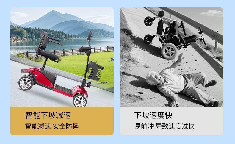 Elderly Mobility Scooter, Four-Wheeled Electric Household Small Double-Seater Scooter for the Elderly and Disabled, Four-Wheeled Folding Power-Assisted Vehicle