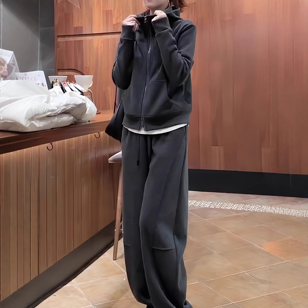 Lazy Style Casual Sports Suit Women's Autumn and Winter 2025 New Large Size Fashion Sweatshirt Jacket Wide Leg Pants Two-Piece Set