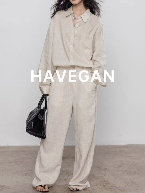 与间HAVEGAN/天丝亚麻长袖衬衫女老钱风气质休闲慵懒复古通勤上衣|undefined