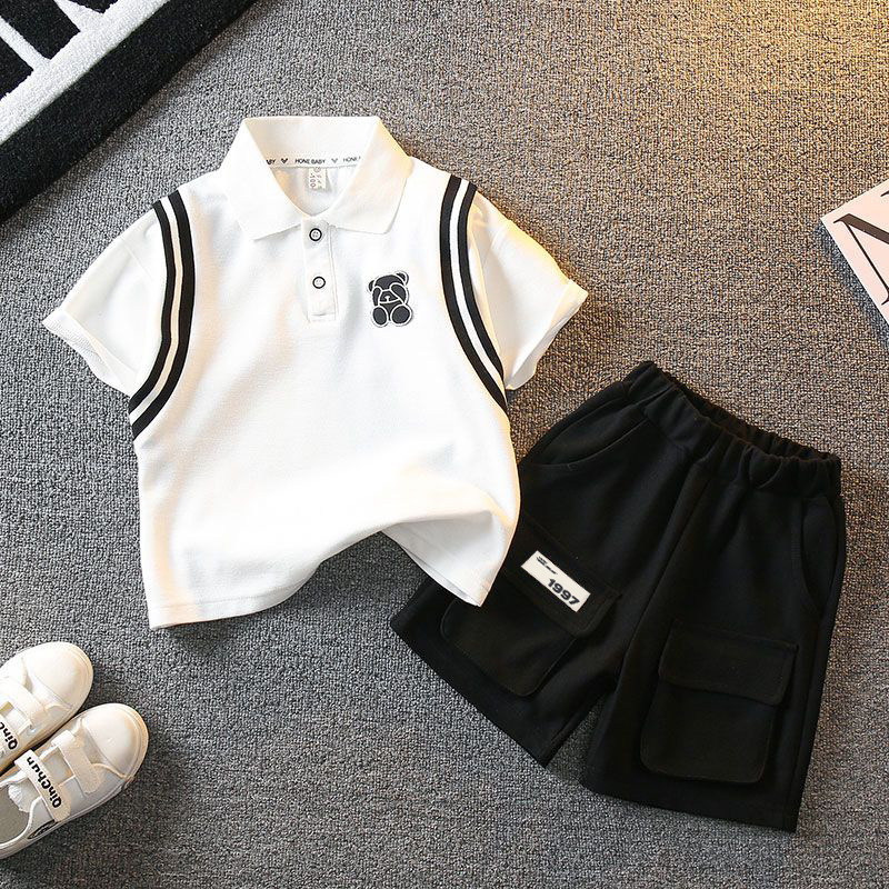 0~5 boys' summer short-sleeved polo shirt children's suit children's new cotton T-shirt shorts two-piece set Wholesale