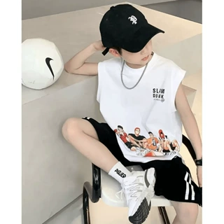 儿童背心2025夏装新款休闲印花男童短袖t恤中大儿童无袖洋气上衣