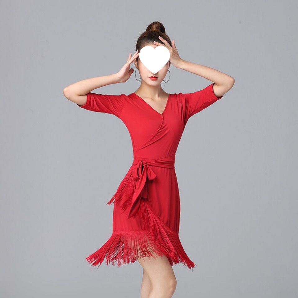 拉丁舞服女成年加密流苏连衣裙比赛表演专业练习舞裙恰恰舞大摆裙