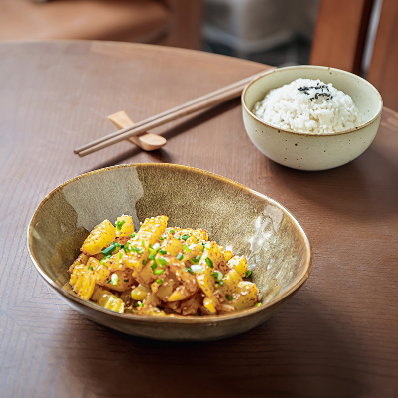 Cuencos de goteo de forma característica cuencos de ensalada de 8 pulgadas cuencos de cerámica de forma especial cuencos de fideos cuencos de restaurante exportación transfronteriza