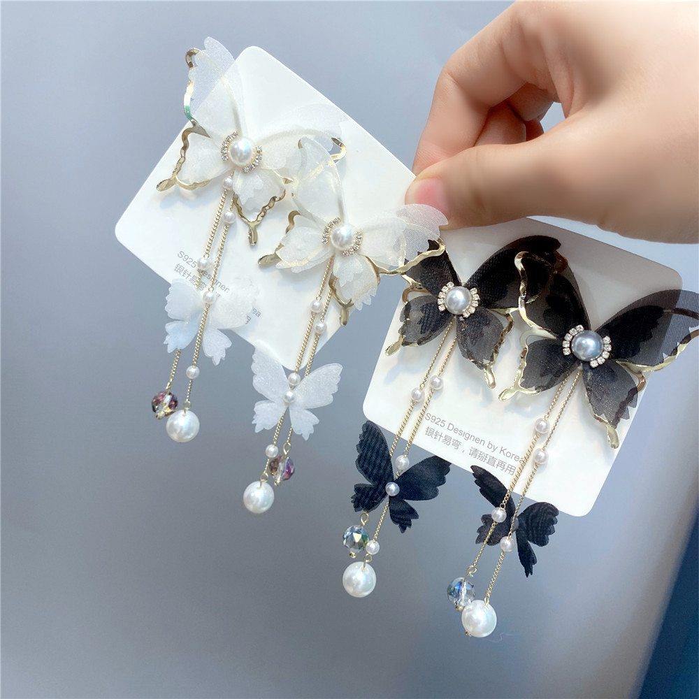 Fashion White Lace Yarn Butterfly Long Earrings Wholesale Nihaojewelry display picture 9