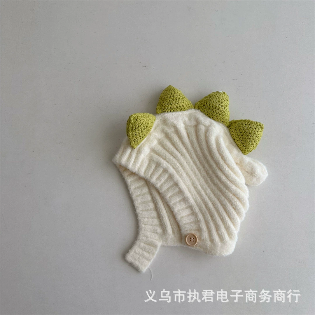 Зимние детские тёплые милые динозавры, earmuffs, вязаная шапка
