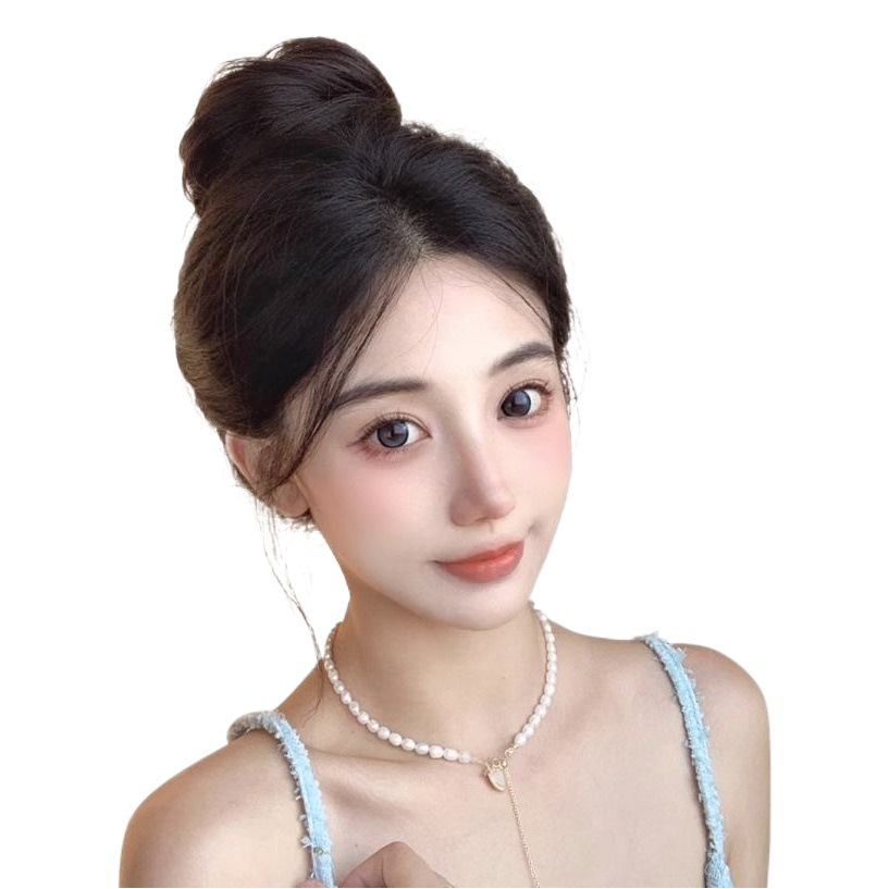Cabeza de bola de pelo real completo Peluca de pelo real anillo de pelo peluca femenina bolsa de peluca natural flor corsé pelo updo falsa cabeza de bola