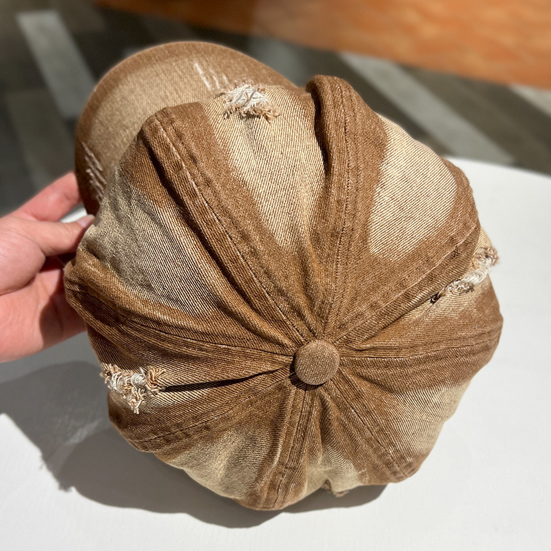 Retro lavado con agua vaquero sombrero de ocho ángulos para mujeres, boina de nube, agujero de moda, sombrero de lengua de pato