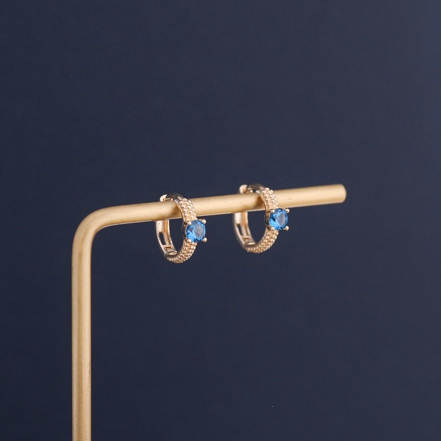 18K Gold-Plated Vintage Light Luxury Blue Zircon Four-Prong Bean-Shaped Earrings for Women, Artistic Retro Style