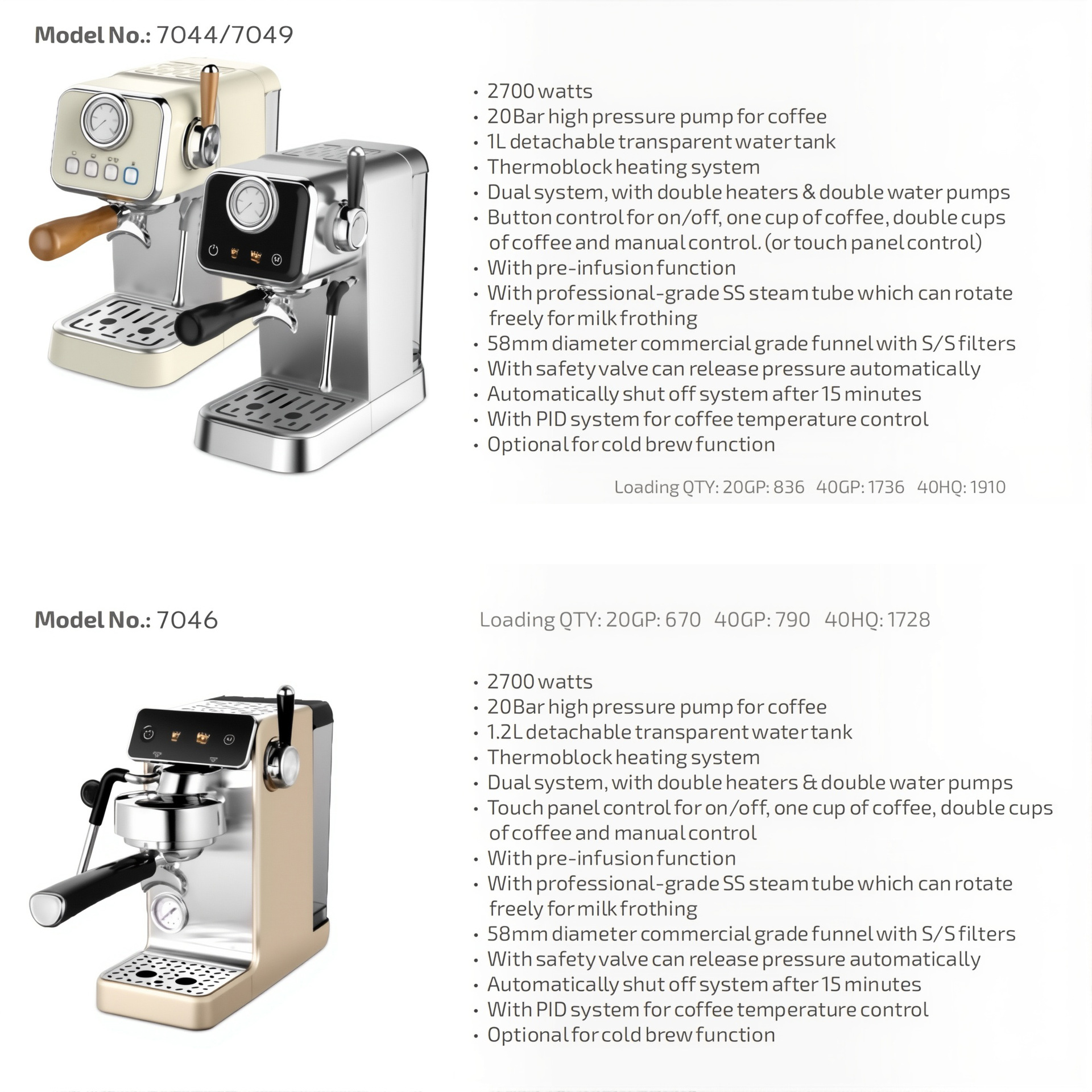 2700W 1L 58mm transfronterizo 20Bar inteligente pantalla táctil máquina de café espresso semiautomática máquina de café casera
