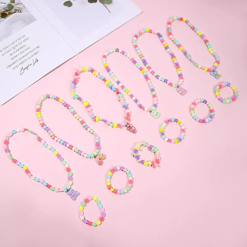 卡通动物项链圆珠手链手串项链套装亚克力糖果色diy串珠儿童首饰