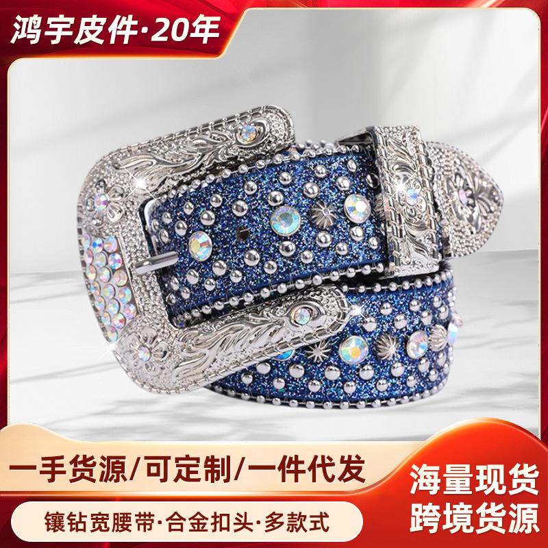 Cinturón ancho estilo Y2K con decoración de diamantes de imitación para mujer, cinturón de jeans adornado con diamantes de imitación de personalidad a la moda europea y americana con diseño versátil.