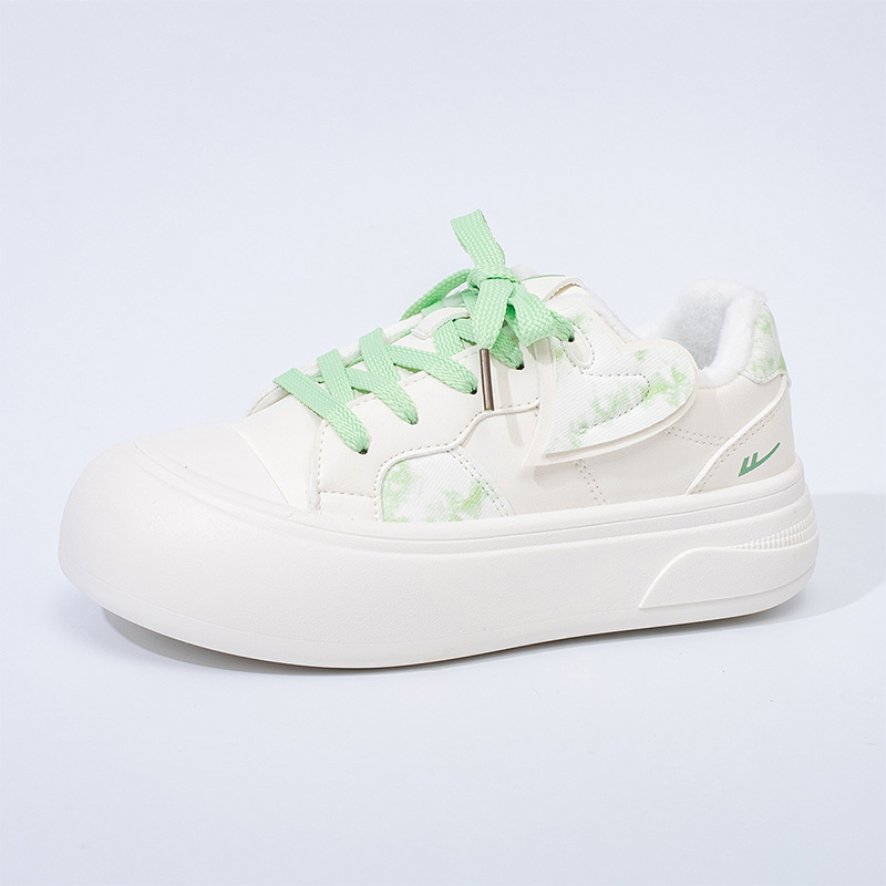 Huili nuevo calentamiento de terciopelo, zapatos blancos de suela gruesa, zapatos de skate de moda de invierno para mujeres, zapatos de algodón altos y hermosos juveniles.