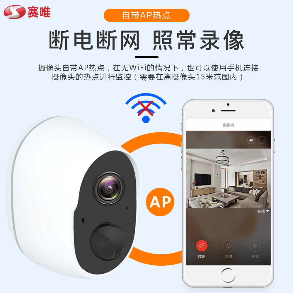 Explosivo transfronterizo, cámara de vigilancia doméstica, inalámbrica, sin conexión, sin perforación, visión nocturna por infrarrojos de alta definición, detección humanoide AI