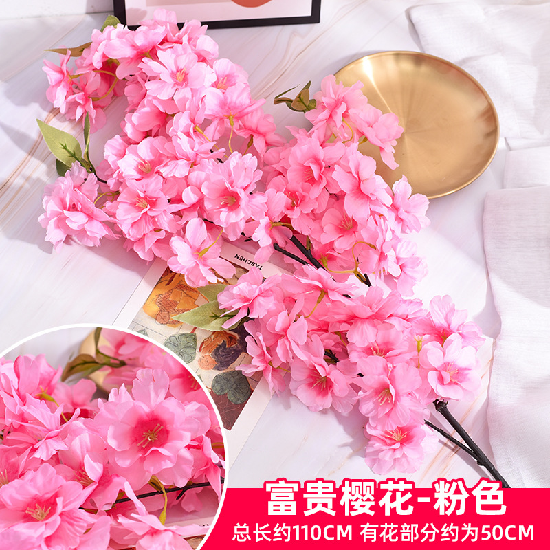 Simulación de flores de cerezo flor de plástico decoración flor falsa caña ingeniería paisajística al por mayor cifrado árbol de cerezo flores de seda de techo artificial