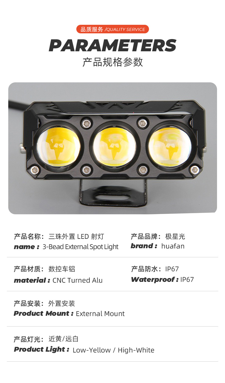 Cross-border exclusive motorcycle LED headlight, white and yellow high/low beam external electric motorcycle front headlight