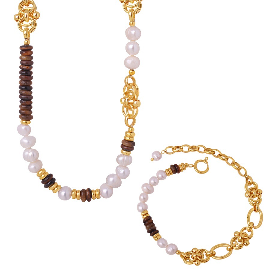 Ojo de Tigre Natural Piedra perlas agua dulce hecho a mano con cuentas collar pulsera estilo Europeo y Americano corte luz lujo traje Joyería La vendimia