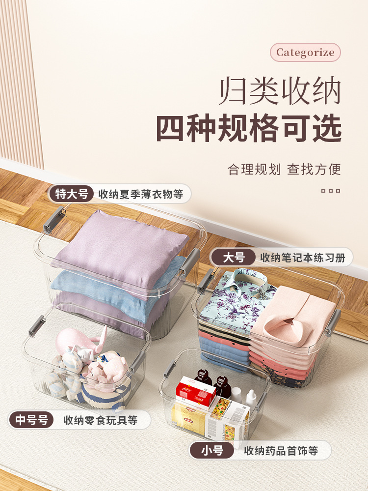 塑料透明收纳箱家用玩具收纳盒手提带盖大小号衣物收纳整理盒箱子详情6