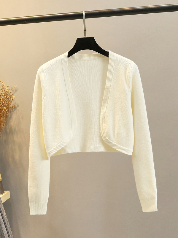 Women's Spring and Autumn Solid Color Cardigan Sweater with Camisole Skirt and Cheongsam Shawl Short Top