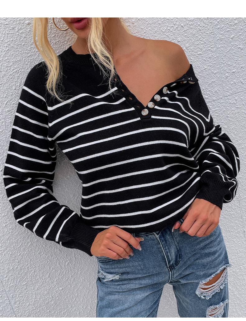 autumn and winter striped buttoned knitted sweater nihaostyles wholesale clothing NSMMY83341