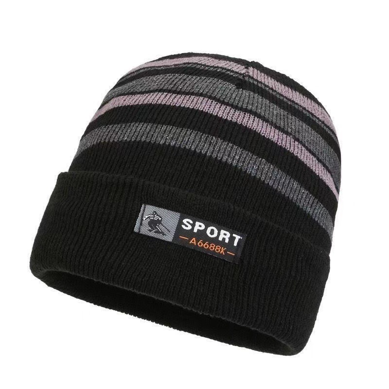 New Style Fashion Trendy Striped Wool Hat Winter Plus Velvet Outdoor Men's Hat Warm Cycling Hat Men_voghion.com