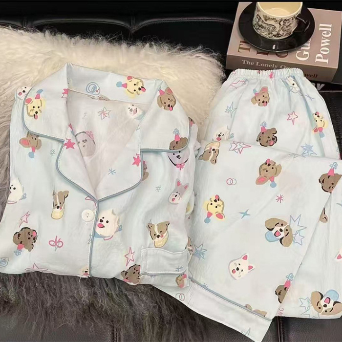 源头工厂长袖睡衣女春秋季云朵棉翻领开衫长裤家居服外贸抖音爆款|undefined