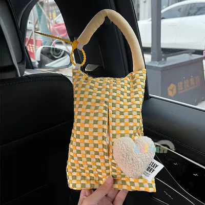 Tissue Bag Hanging Tissue Box | Car tissue box/set - no-specifications-green-and-yellow-plaid-beige-heart-green-and-yellow-hanging-tissue-bag