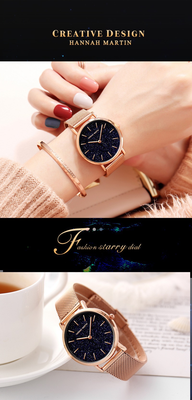 Uhrwerk Quarzuhr Sternenhimmel Damenuhr Lässige Gürteluhr Damen_voghion.com