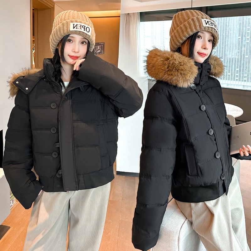 2025 invierno nuevo trabajo transfronterizo parker ropa de algodón mujer gruesa calentamiento suelta chaqueta de algodón de cuello grande encapuchado abrigo image 1