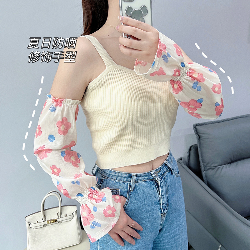 INS elegante floral gasa protección solar manga de hielo decoración de conducción al aire libre protección solar manga de brazo