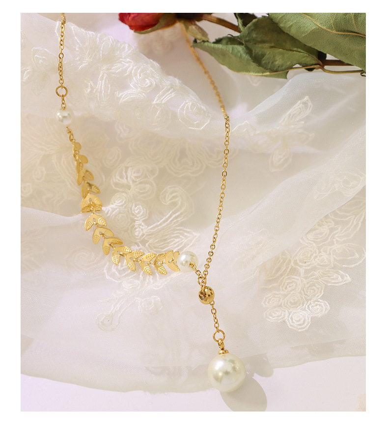 fashion retro titanium steel wheat pearl necklace bracelet