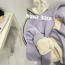 清仓尾货~专柜撤回字母加绒加厚开衫连帽卫衣女宽松保暖外套秋冬