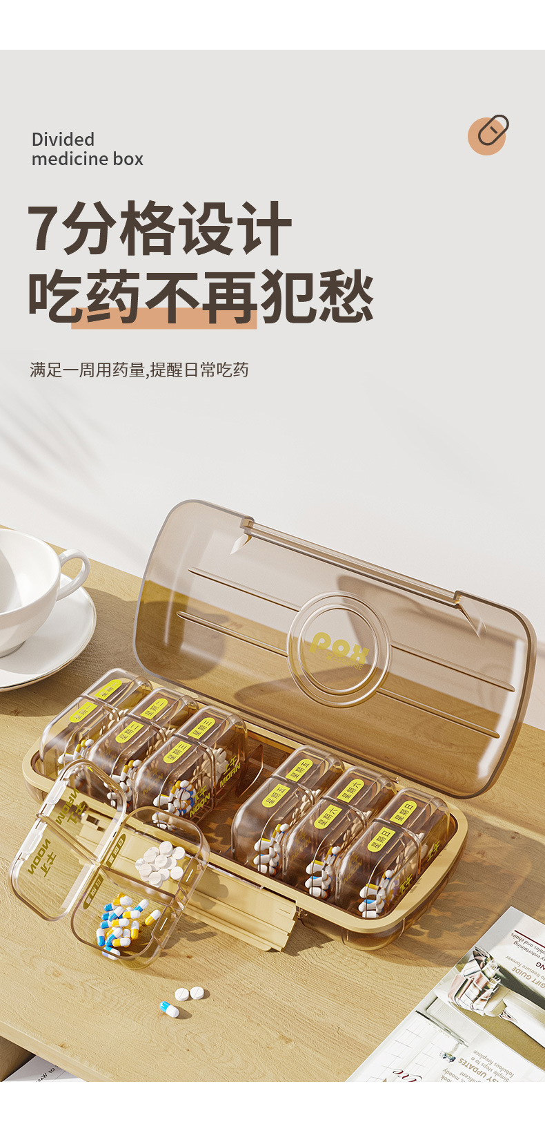 便携药盒大容量一周七天迷你药片分装盒早中晚老人吃药提醒分药器-阿里巴巴