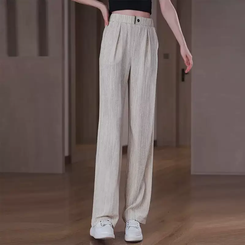 2025夏季新款垂感冰丝直筒裤女显瘦大码时尚高腰宽松百搭休闲长裤