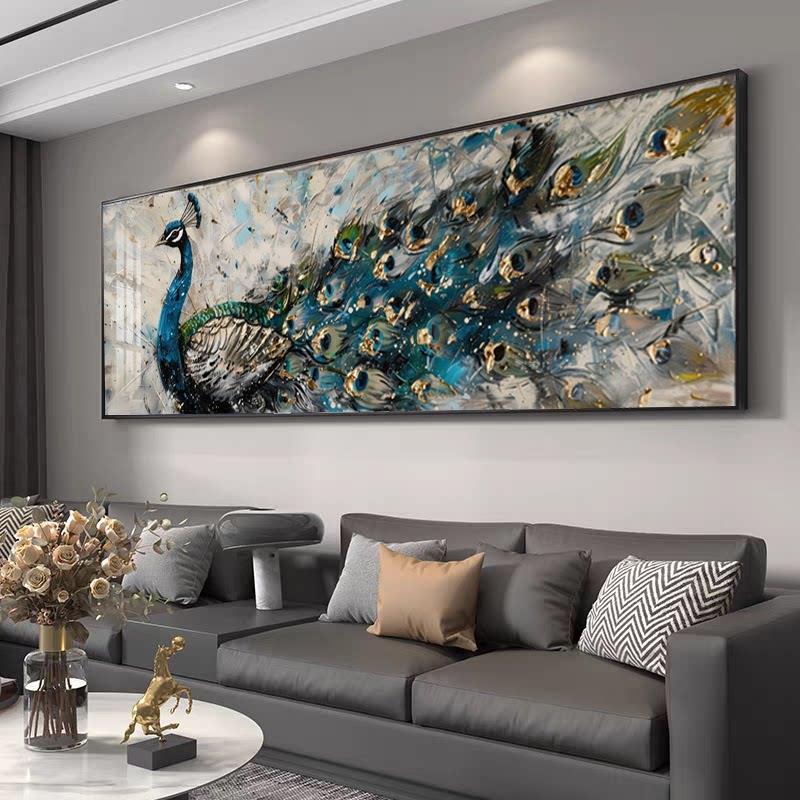 2026 New Modern Minimalist Peacock Decorative Painting for Living Room Sofa Background Wall, Framed Crystal Porcelain Painting
