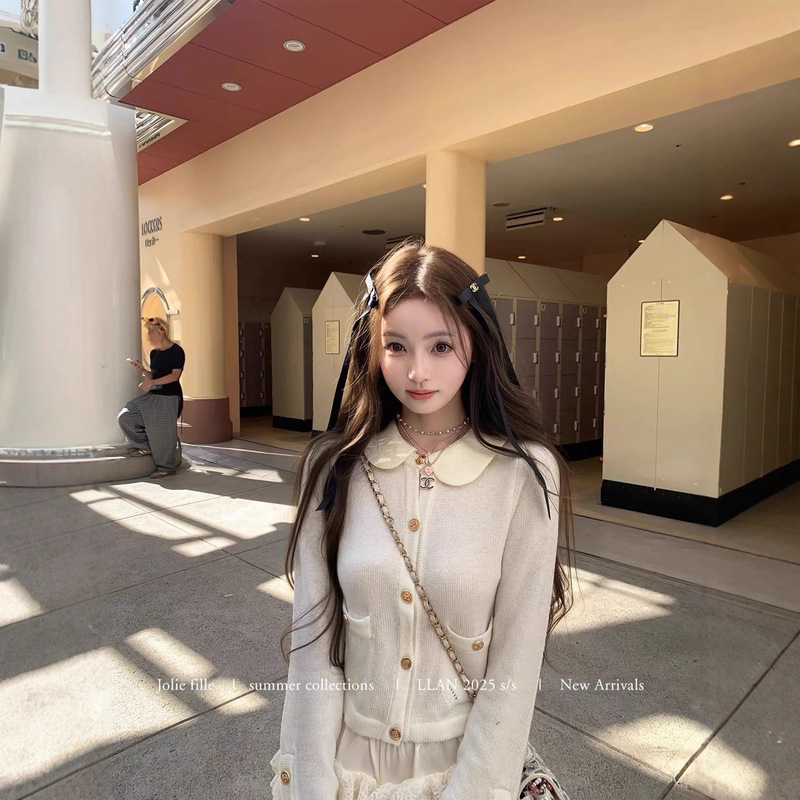你的懒懒llan软软豆乳小翻领温柔贵气小香两色针织开衫上衣女|undefined