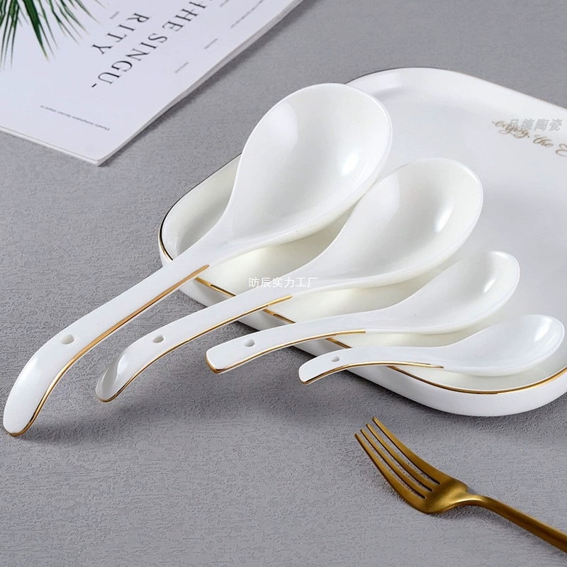 Большая керамическая ложка для супа с длинной ручкой для домашнего использования, высококачественная большая ложка для супа, маленькая ложка, гостиничная ложка, ресторанская ложка.