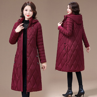 New Style Middle-Aged Women's Mother's Clothing, Over-The-Knee down Cotton Coat, Thickened, Stylish, Loose Cotton Jacket, Large Size Trendy Cotton-Padded Jacket for Winter