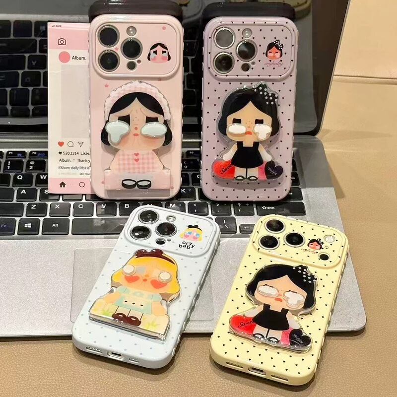 Cartoon Polka Dot Crying Baby Stand Compatible with iPhone 17 Phone Case, Apple 16 Anti-Drop Side Heart Soft Case Cartoon Polka Dot Crying Baby Stand Compatible with iPhone 17 Phone Case, Apple 16 Anti-Drop Side Heart Soft Case