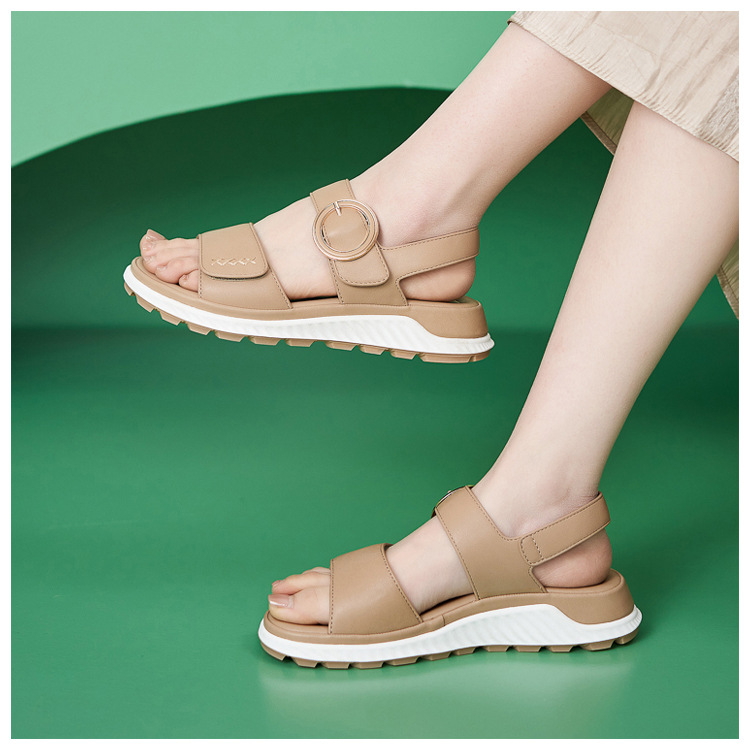 Sandal nữ đế dày khóa kim loại mềm chống trượt — màu đen, màu nâu nhạt, màu mơ chi tiết 14