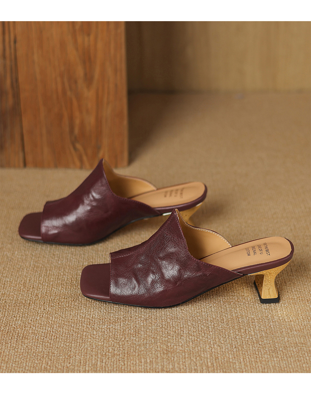 Sandal cao gót nữ hở mũi quai ngang da cừu gót 5 cm — đen chi tiết 17