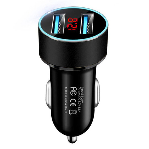 Car Phone Charger Vehicle Charger Voltage Detection Digital Ring Car Fast Charging Head QC3.0 Dual USB Automotive Accessory