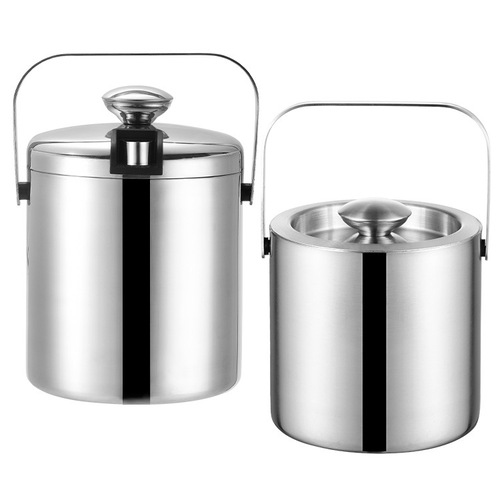 Cross-border supply of 304 stainless steel ice bucket, double-layer straight bar beer red wine bucket, KTV club ice cube ice bucket