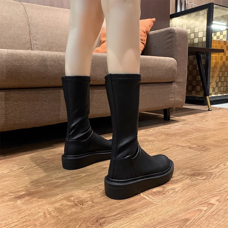 中筒靴厚底2025秋百搭真皮马丁靴女弹力短筒瘦瘦堆堆小腿短靴|undefined