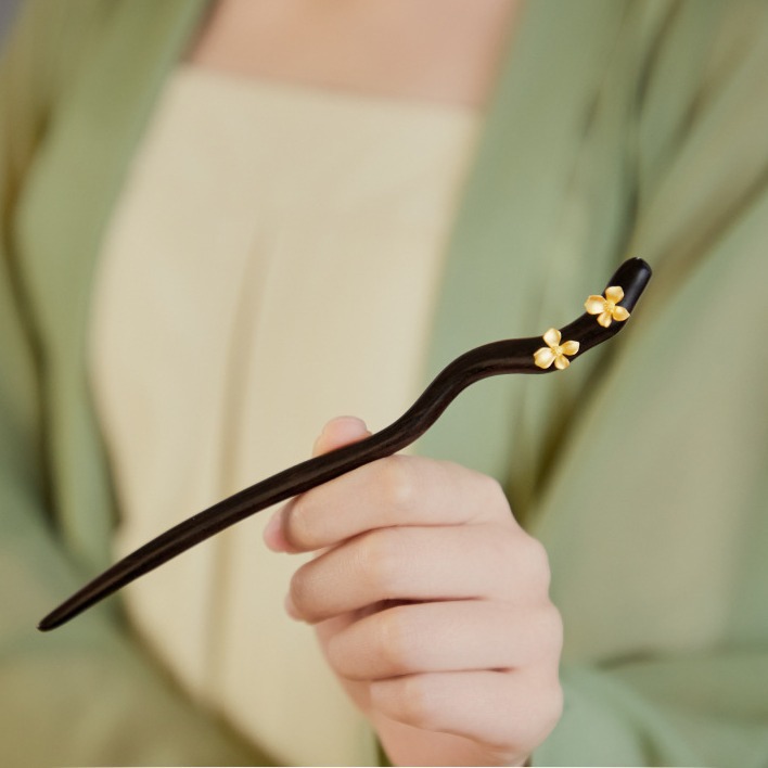 E65 작은 오스만투스 머리핀 2개 [천연 흑단]