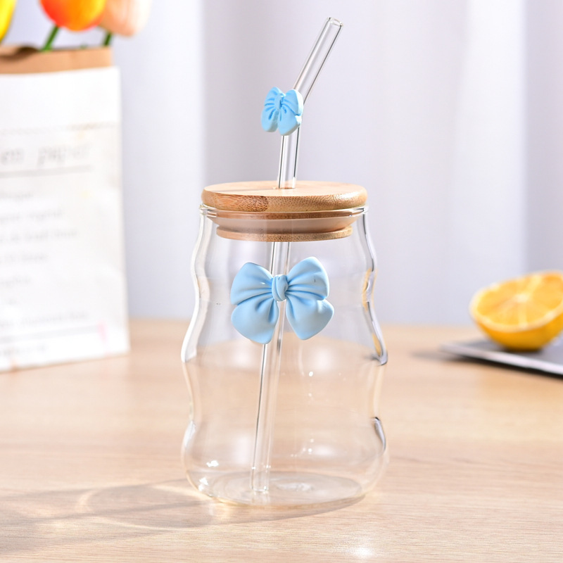 Taza en espiral Taza de bebida fría regordeta Taza de té con leche Taza de nube Taza de vidrio de café con pajita Taza de jugo de borosilicato alto