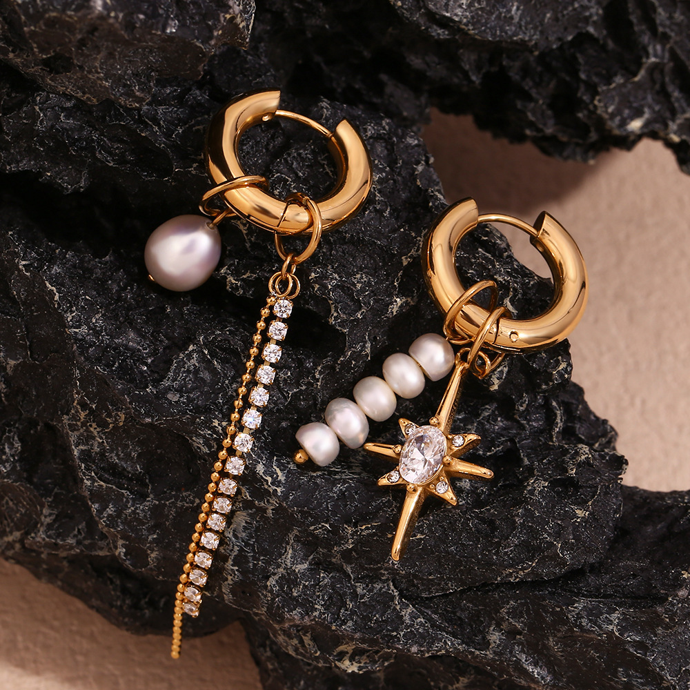 15g Weight 316L Stainless Steel Ear Needle Material Drop Earrings Classification 1 Pair Quantity Holiday, Daily Occasion 316L Stainless Steel , Freshwater Pearl Material Star Pattern Women's Gender Elegant, Simple Style Style Waterproof Non Tarnish, Surgical Steel, Plating Craft 1 Pair 316L Stainless Steel Freshwater Pearl Drop Earrings Star 3